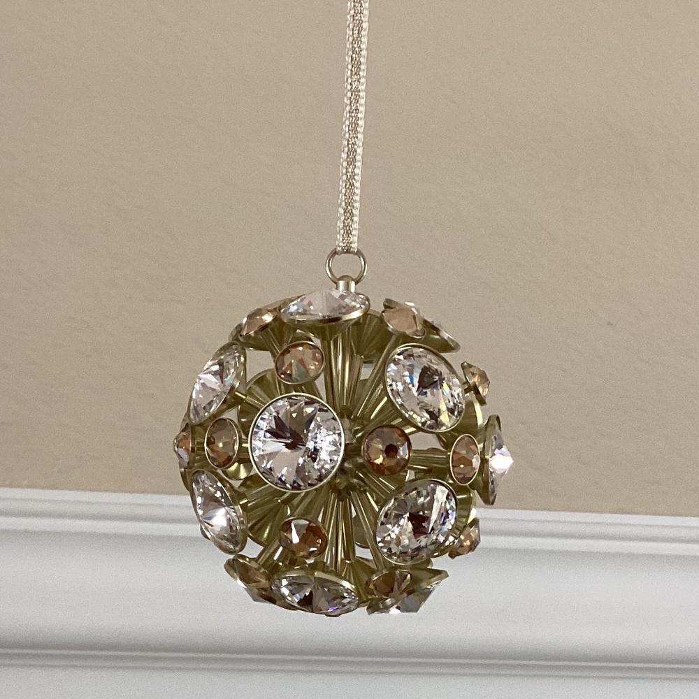 Swarovski Constella Ball Ornament Large Gold Metal With Champagne/White Crystals - Picture 11 of 14